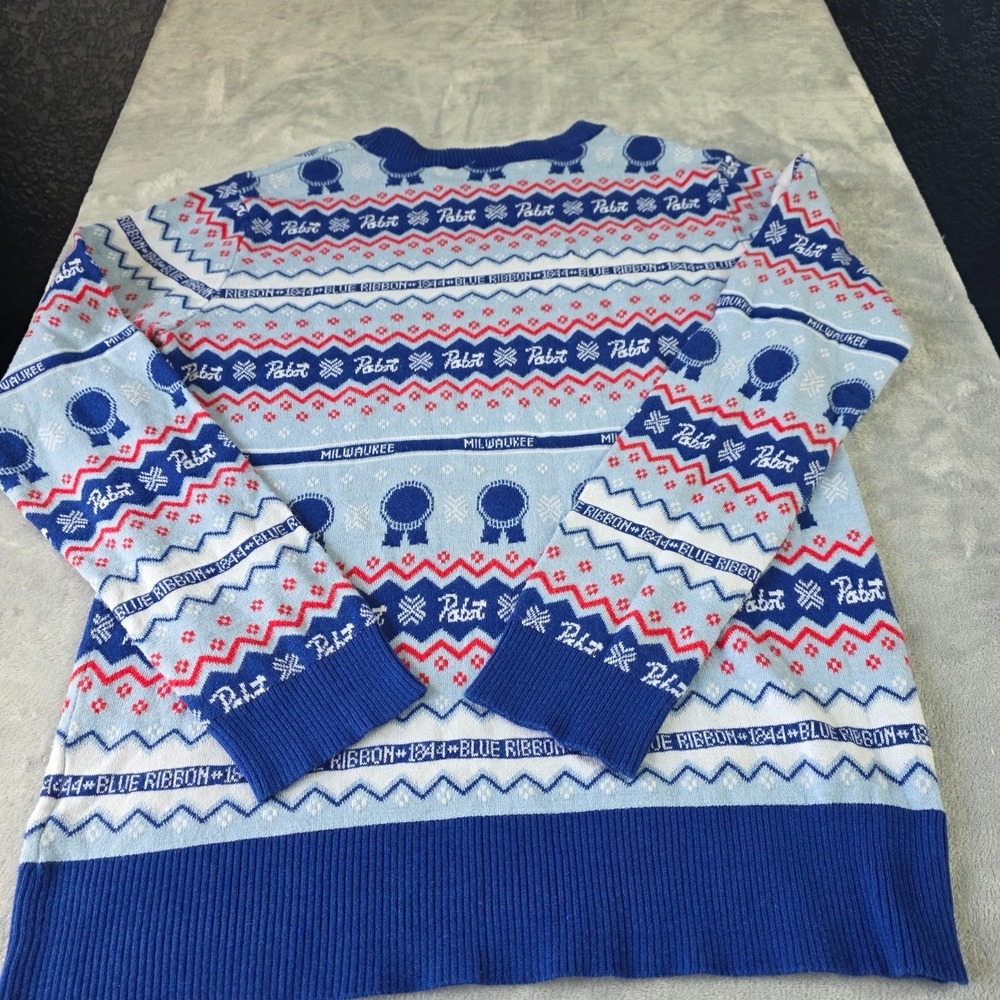 Adult Unisex Beer Pabst Blue Ribbon Funny Holiday‎ Season Ugly Christmas Sweater - Picture 5 of 5